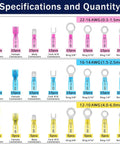 Specifications of No Sweat Heavy Duty Heat Shrink Wire Connector Assortment Kit showing various terminal types and quantities.
