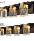Black And Bronze Vanity Light Fixture With Square Bubble Crystal Panel LED Wall Sconce 4 Lights Rad Warm White 3000K