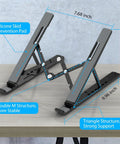 Game Changing Adjustable Laptop Stand With Ergonomic Elevation for a Comfortable Desk Setup showing dimensions and structure.