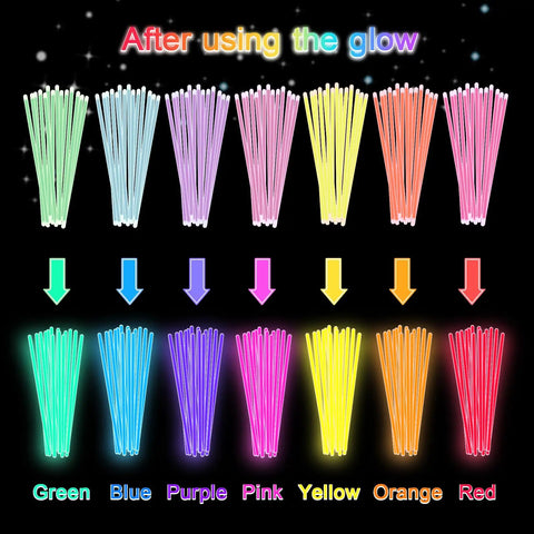 Lit Ultra Bright Glow Sticks Bulk 50 Pack for Parties, Neon colors green, blue, purple, and red with glow effect