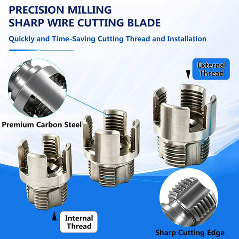 Ultimate 3 Piece Pipe Threading Wrench Set For 1/2 In 3/4 In And 1 Inch Pvc Pipes with internal and external thread cutting blades.