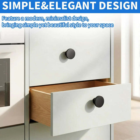 Open drawer with 30 Pack Brushed Black Round Cabinet Knobs 1-1/4 Inch For Cabinet Doors And Drawers installed