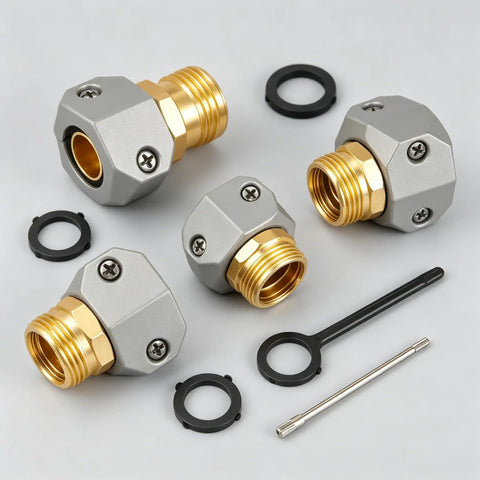 Premium Garden Hose Repair Kit With Extra Aluminum Connectors And Stainless Steel Clamps For 3/4 And 5/8 Inch Water Hoses That Stop Leaks Fast And Keep Your Outdoor Setup Running Smooth All Summer Long Without Breaking The Bank Or Dealing With Flimsy, with aluminum hose fittings, washers, and tool