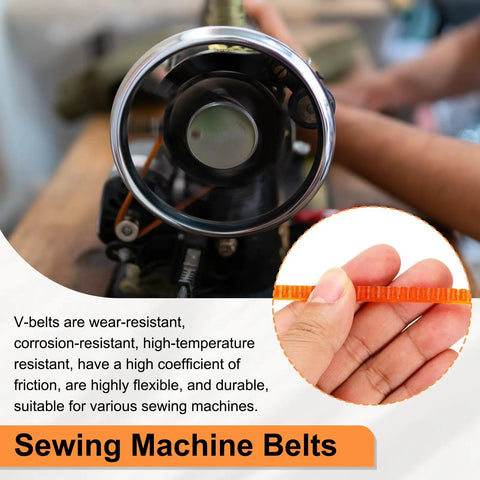 MB 350 Motor Drive V Belt For Sewing Machines, 350mm Outside Circumference being installed on a sewing machine