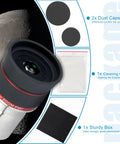 3Mm To 8Mm Zoom Eyepiece For 1.25 Inch Telescopes, Parfocal Design shown with accessories including dust caps and cleaning cloth.