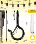 Heavy Duty Outdoor String Light Hooks 52 Pack Q Hanger Ceiling Hooks With Safety Buckle Black for hanging lights and plants.
