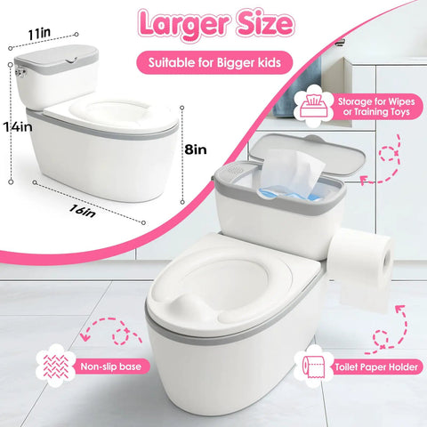 Tot Sized Three In One Potty Training Toilet With Realistic Flush Sounds And Removable Seat That Doubles As A Comfy Stool Feature Loaded With Quick Clean Wipe Tray And Steady Paper Holder For Your Ready To Roll Tyke