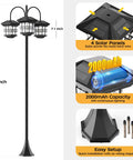 76 Inch Black Solar Lamp Post Light With Three Heads, Waterproof Outdoor Street Lamp for Backyard Garden Driveway and Lawn.