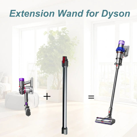 Long Reach Aluminum Extension Wand for Cordless Stick Vacuums with Quick Release 28.3 Inch Replacement Part for Dyson V7 V8 V10 V11 V15 Series Heavy Duty Build Easy Snap Fit showing wand and vacuum attachment