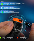 SD08 Dive Light 3200lm Bright Scuba Flashlight With IPX8 Waterproof Seal being charged via USB-C port in hand