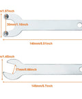 Image of two spanners from the 14 Piece Angle Grinder Flange Nuts Set 5/8-11 For 4-1/2 Inch Grinders, with measurements shown.