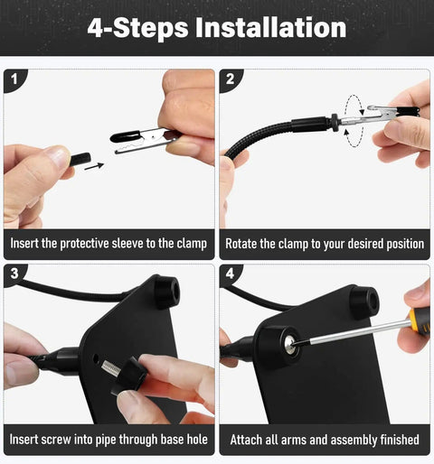 Helping Hands Soldering Station with Four Flexible Arms and Clamps installation steps.