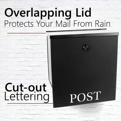 Beefy Outdoor Wall Mount Mailbox Black Weatherproof Mailbox With Big Capacity And Easy Install Overlapping Lid and Lettering