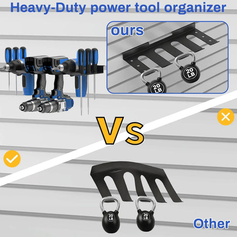 Slatwall Power Tool Organizer 1 Pack With Four Drill Holders Heavy Duty Cordless Tool Rack Mount Holds Up To 40 Lbs comparison.