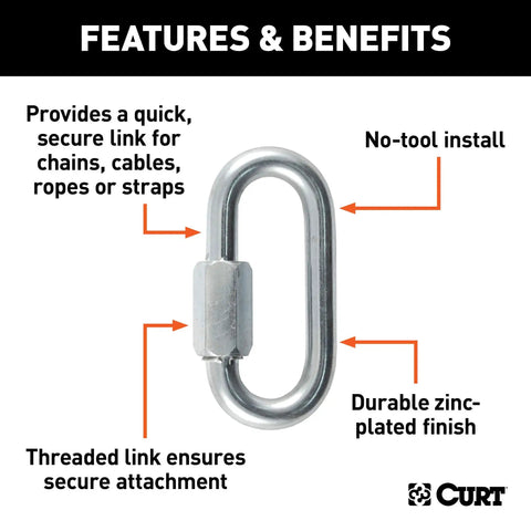 Features of Threaded Quick Link Trailer Safety Chain Hook Carabiner Clip For Secure Hitch Attachments Three Eighths Inch Diameter