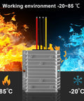 Boost Converter Module 12V To 24V With 10A 240W Output Waterproof Aluminum Case in a fiery and icy environment.