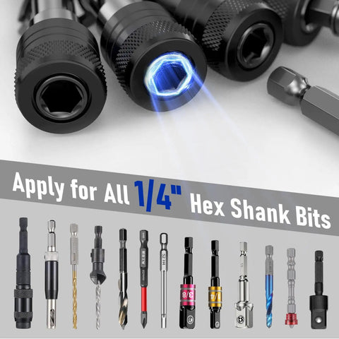 Non Slip Bit Holder Key Chain Set Six Pack For One Quarter Inch Hex Shank Bits Compatible With Drill And Impact Driver Quick Change And Easy Access Black