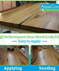 Hella Smooth Water Based Wood Grain Filler Gel with Easy Sanding and Rapid Dry Time used on a wood surface for sealing pores.