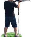 Man using Pro Grade Camera Stabilization Bundle With Monopod Stabilization System And Screw Module for steady shooting position.