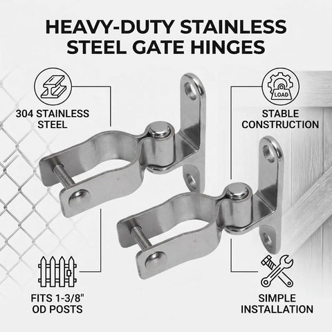 Beefy Heavy Duty Gate Hinges 1-3/8in Stainless Steel 304 Wall Mount Hinges For Chain Link Fence Gates Wood Gates And Barn Doors