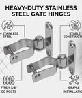 2 Pack Chain Link Fence Gate Post Hinge Set One And Three Eighths Inch Heavy Duty Stainless Steel Hinges With Bolts And Nuts