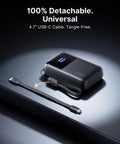 Ultra Compact Wallet Sized Laptop Power Bank Featuring Hella Fast 65W Triple Port Charging And Massive 20000mAh Built In Battery For Flawless Setup Wherever You Head with detachable USB-C cable.