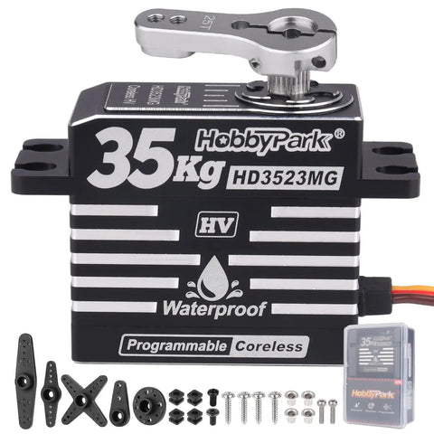 Waterproof 35kg-Cm RC Servo With Metal Gear Digital Coreless Motor Aluminum Case, parts kit visible, for RC Crawlers Cars Trucks Buggies