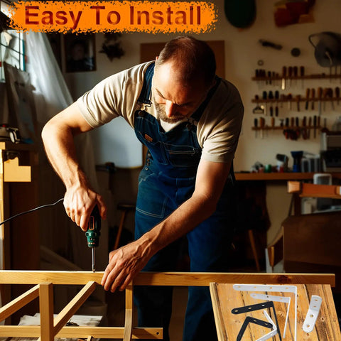 Person installing 8 Pcs White L Bracket Corner Mounts 2 By 2 Inch Heavy Duty 304 Stainless Steel Shelf Supports.
