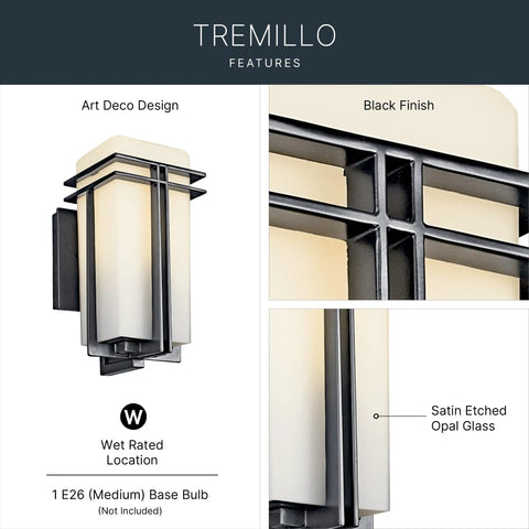 Outdoor Wall Light 1 Light Exterior Wall Sconce With A Slick Black Finish And Satin Etched Opal Glass for porch lighting