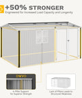 Diagram of Large 12 By 8 Foot Outdoor Tool Shed With Window And Lockable Doors Sloped Roof Weatherproof Steel Garden Storage
