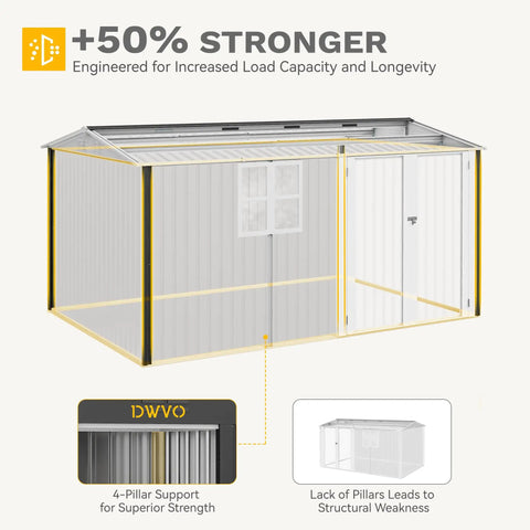 Diagram of Large 12 By 8 Foot Outdoor Tool Shed With Window And Lockable Doors Sloped Roof Weatherproof Steel Garden Storage