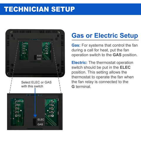 Gas or electric setup panel for Non Programmable Digital Thermostat 2 Pack For Home Use 1 Heat 1 Cool Large LCD Display, black.