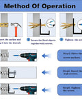 Instruction diagram showing 380 Pieces Self Drilling Drywall Anchors And Screws Set In Zinc Plated Steel Includes Five Sizes For Versatile Wall Fastening Easy Install No Drill Or Holes Required Gold And Silver Screws For Strong Reliable Mounts installation process.