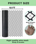 Black Plastic Wire Mesh Roll 15.7In By 10Ft Chicken Wire Fence For Poultry, size label, mesh opening close-up, lightweight roll