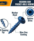 Beefy No. 8 X 1 Pocket Hole Screws, Zinc Coated Carbon Steel, Square Drive Wood Fasteners with self-tapping tip