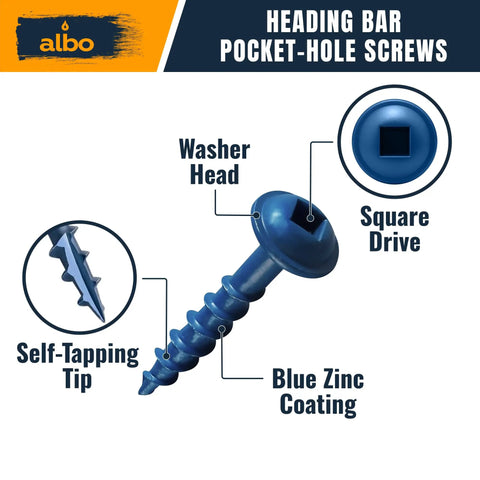 Beefy No. 8 X 1 Pocket Hole Screws, Zinc Coated Carbon Steel, Square Drive Wood Fasteners with self-tapping tip
