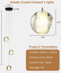 Dimensions of Raindrop Crystal Cluster Pendant Light With Bubble Orb Design 3 Light Hanging Fixture For Kitchen Island And Dining Room Modern Black Orb Chandeliers 9W.
