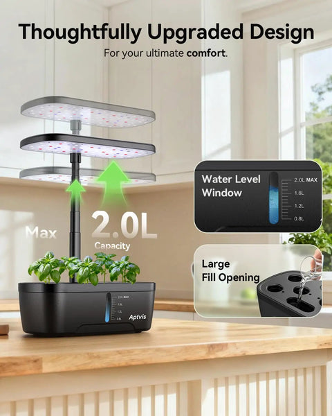Six Pod Indoor Hydroponics Garden System With LED Grow Light Auto Timer Height Adjustable Stand Quiet Pump For Fresh Herbs