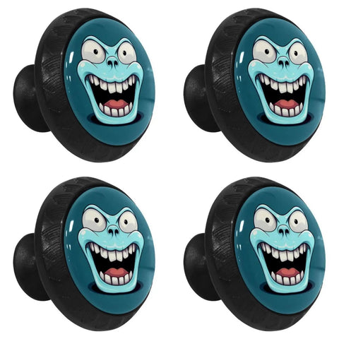 4 Pack Round Cabinet Knobs And Drawer Pulls For Kids featuring cartoon faces, multicolored design, easy install, screws included.