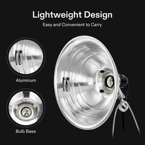 Heavy Duty Clamp Lamp Set With Detachable 8.5 Inch Aluminum Reflector For Up To 150 Watt E26 Socket No Bulb Included