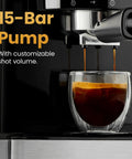 CraftBrew Digital Espresso Maker with 15 Bar Pump brewing espresso in clear cup
