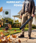 User operating Straight Up Lightweight Cordless Leaf Blower With Three Speed Settings And Fast Type C Charging for yard cleanup.