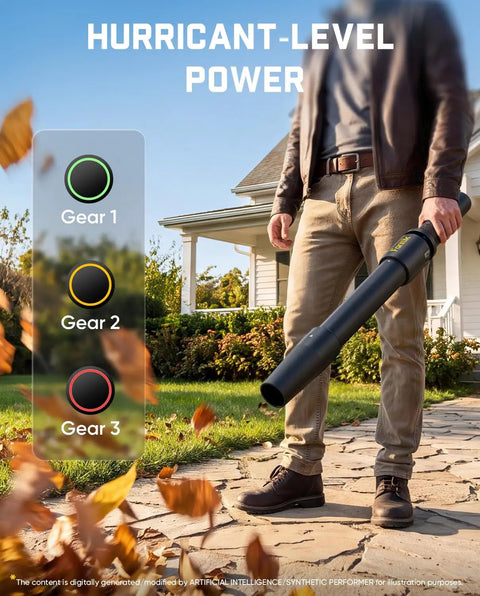 User operating Straight Up Lightweight Cordless Leaf Blower With Three Speed Settings And Fast Type C Charging for yard cleanup.