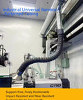 Tough As Nails Flexible Welding Fume Extraction Arm With Smooth Swivel Joints And Self Supporting Ventilation Hood For Soldering and Heavy Duty Workshop Smoke Removal installed in a workshop setup.