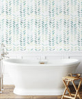 Green And White Peel And Stick Wallpaper Boho Herringbone Self Adhesive Contact Paper For Cabinets And Walls Waterproof