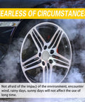 4 Pack Car Wheel Center Hub Caps For Rims ABS Rust Proof Snap On Dustproof Silver on a car wheel in a smoky scene