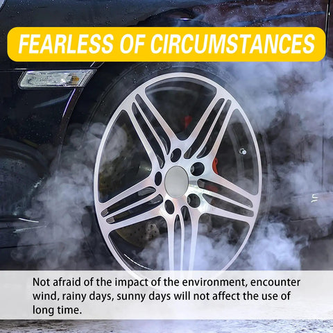 4 Pack Car Wheel Center Hub Caps For Rims ABS Rust Proof Snap On Dustproof Silver on a car wheel in a smoky scene