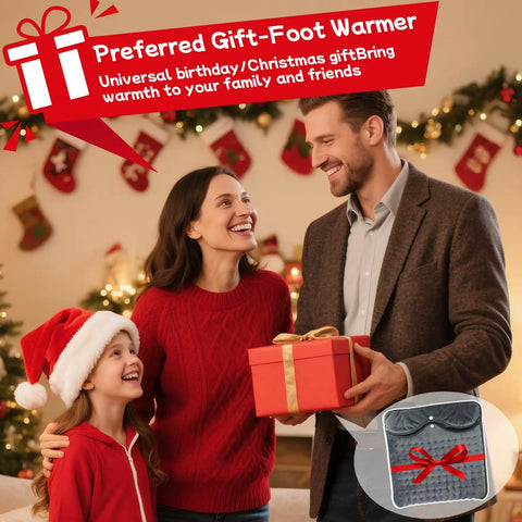 Family exchanging gifts with Double Layer Electric Heated Foot Warmer Quick Heat Up And Keeps Feet Cozy And Toasty 16 By 16 Inches inset