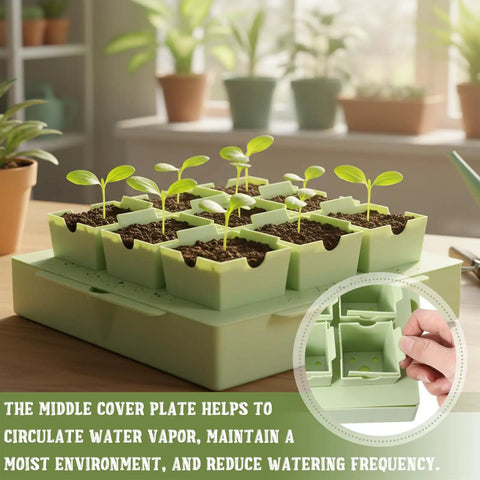9-Cell Seed Starter Tray Kit With 2.56 Inch Deep Reusable Pots for Indoor Outdoor Gardening with Greenhouse Effect and Seedlings