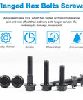 M6 Flanged Hex Bolts 1.0 x 16mm With External Flange Hex Drive Heavy Duty Alloy Steel Class 10.9 Black Oxide Finish 50 Pack